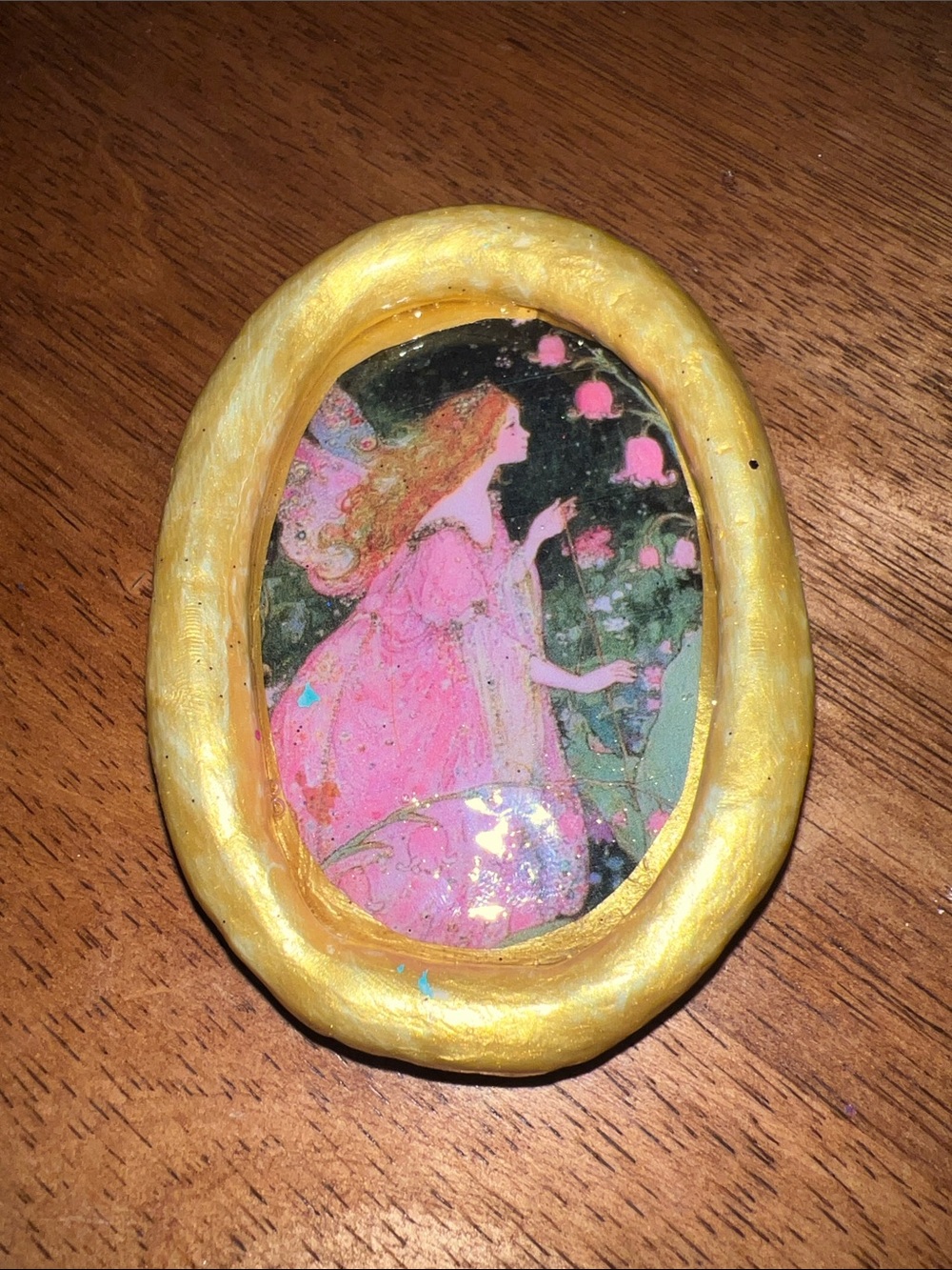 handmade Hand-Painted Pink Fairy gold trinket tray